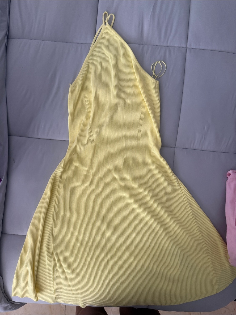 Zara Pale Yellow One-Shoulder Ribbed Slip Dress
